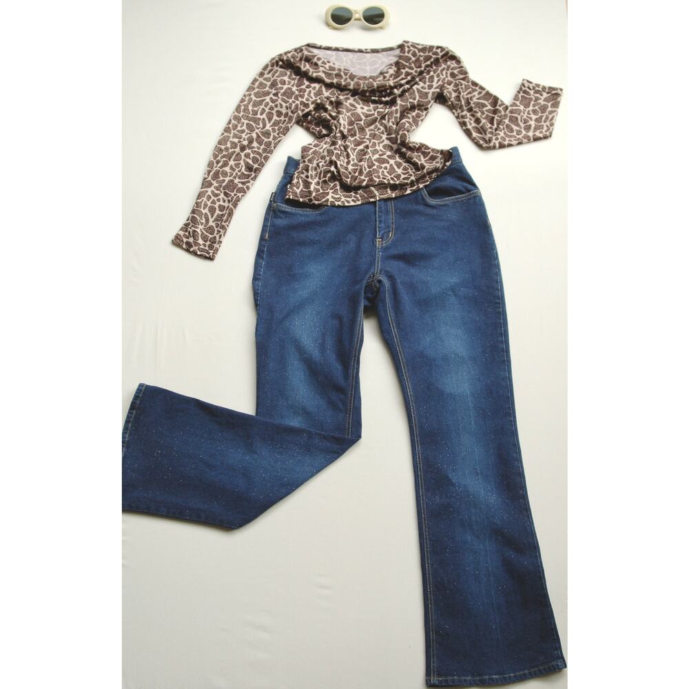 Mob Wife style bundle! Glitter metallic animal print top and glitter flares